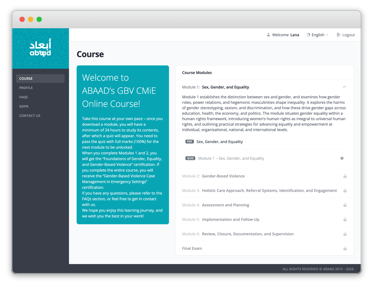 The course dashboard