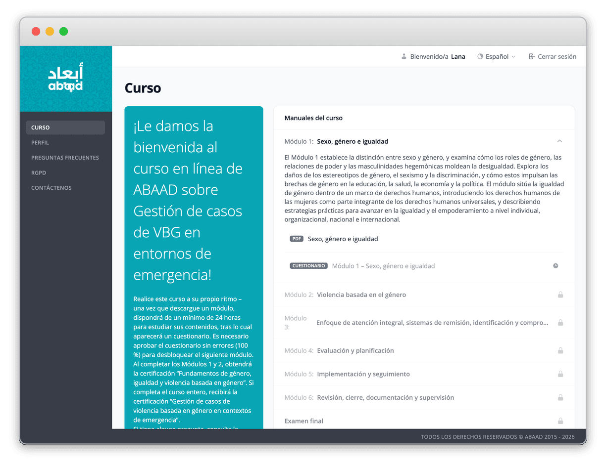 El panel del curso